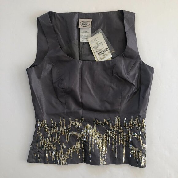 NWT Vintage Laura Ashley Gray Satin Sequined Sleeveless Top Size 4 - Picture 1 of 10